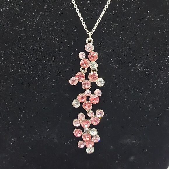 Hand Crafted Jewelry - Rose Radiance Rhinestones cluster 925 silver necklace